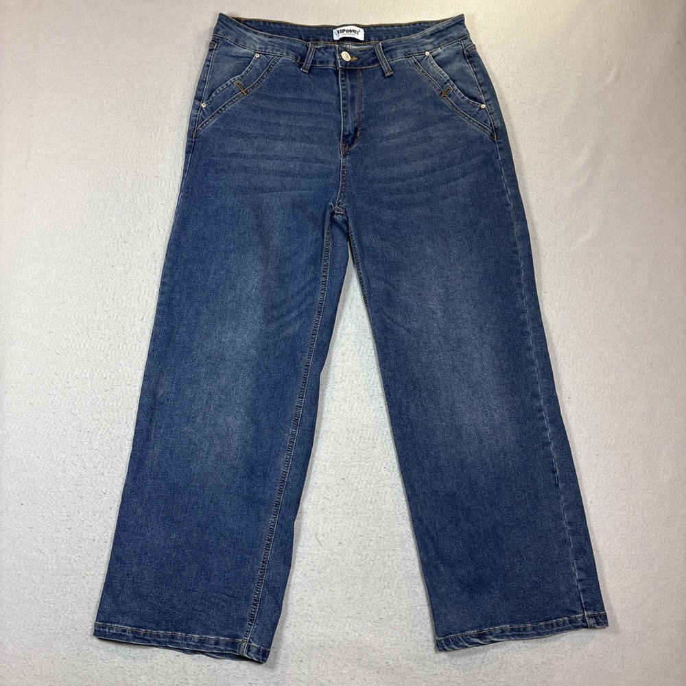 VIP Honey Jeans‎ Los Angeles Women's 2XL Blue Denim Wide Leg Stretch Whiskering